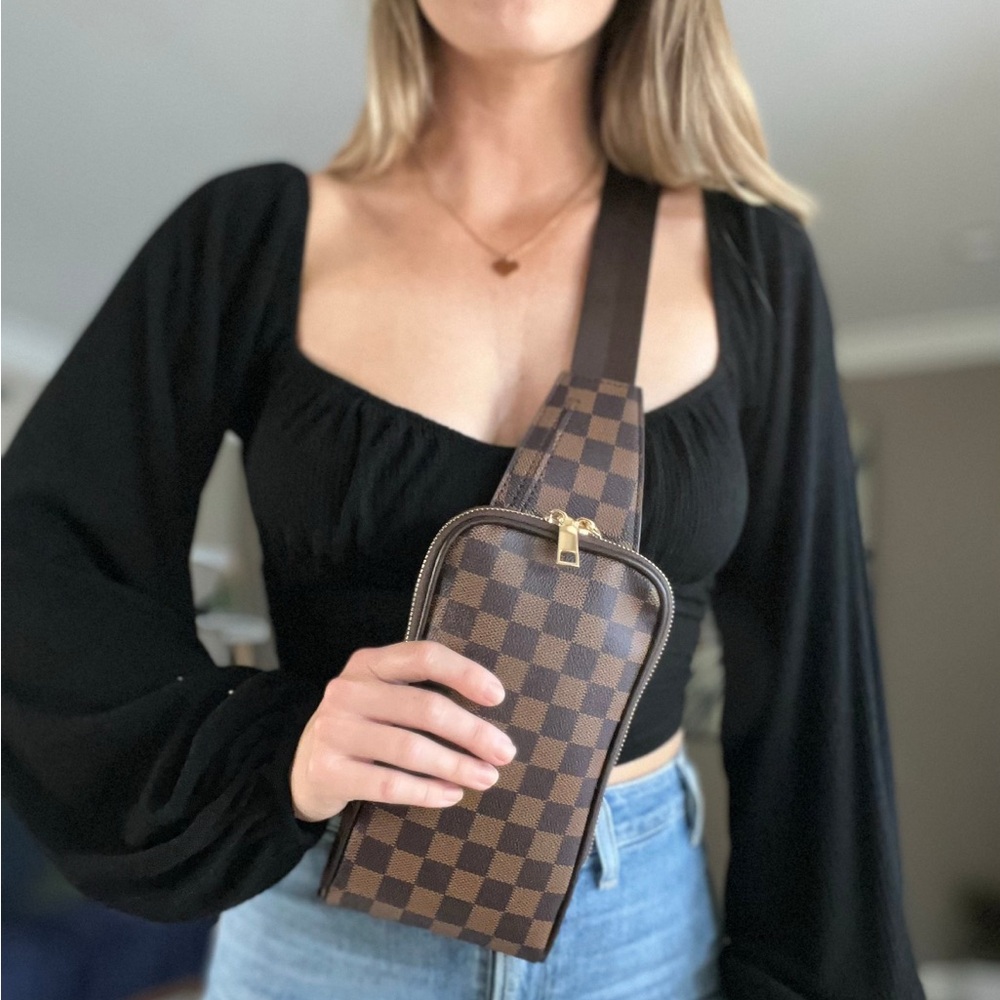 Purse Checkered Brown Mini Bag